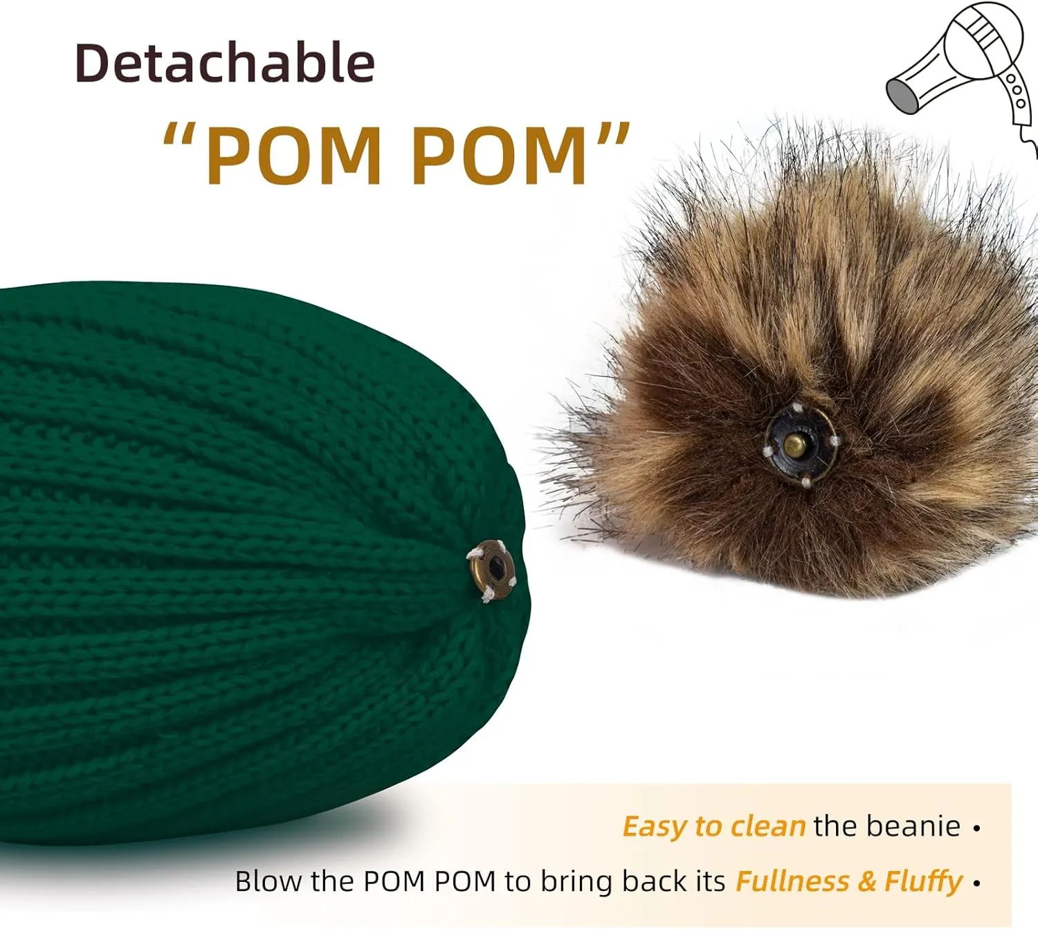 ZOORON Womens Winter Knitted Beanie Hat with Faux Fur Pom Beanie Warm Knit Skull Cap Beanie for Women